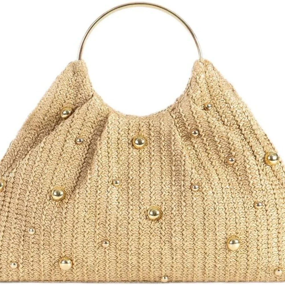 Straw Clutch Purses for Women Summer Beach Handbag Top Handle Woven Bag